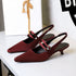 Korean Pointed Toe Strap Hollow Out Cutout Back Shoes Back Strap Comfortable Low Heel Pumps Low Cut Wine Cup Heel Satin Women Shoes  DestGlow