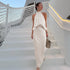 Satin Light Luxury Design Apricot Halter Lace up Backless Slim Fit Sleeveless Women Summer Dress  DestGlow