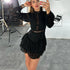 Hollowed out Design Chiffon Dress for Women Stand Collar Long Sleeve High Waist A line Dress by Ragazza