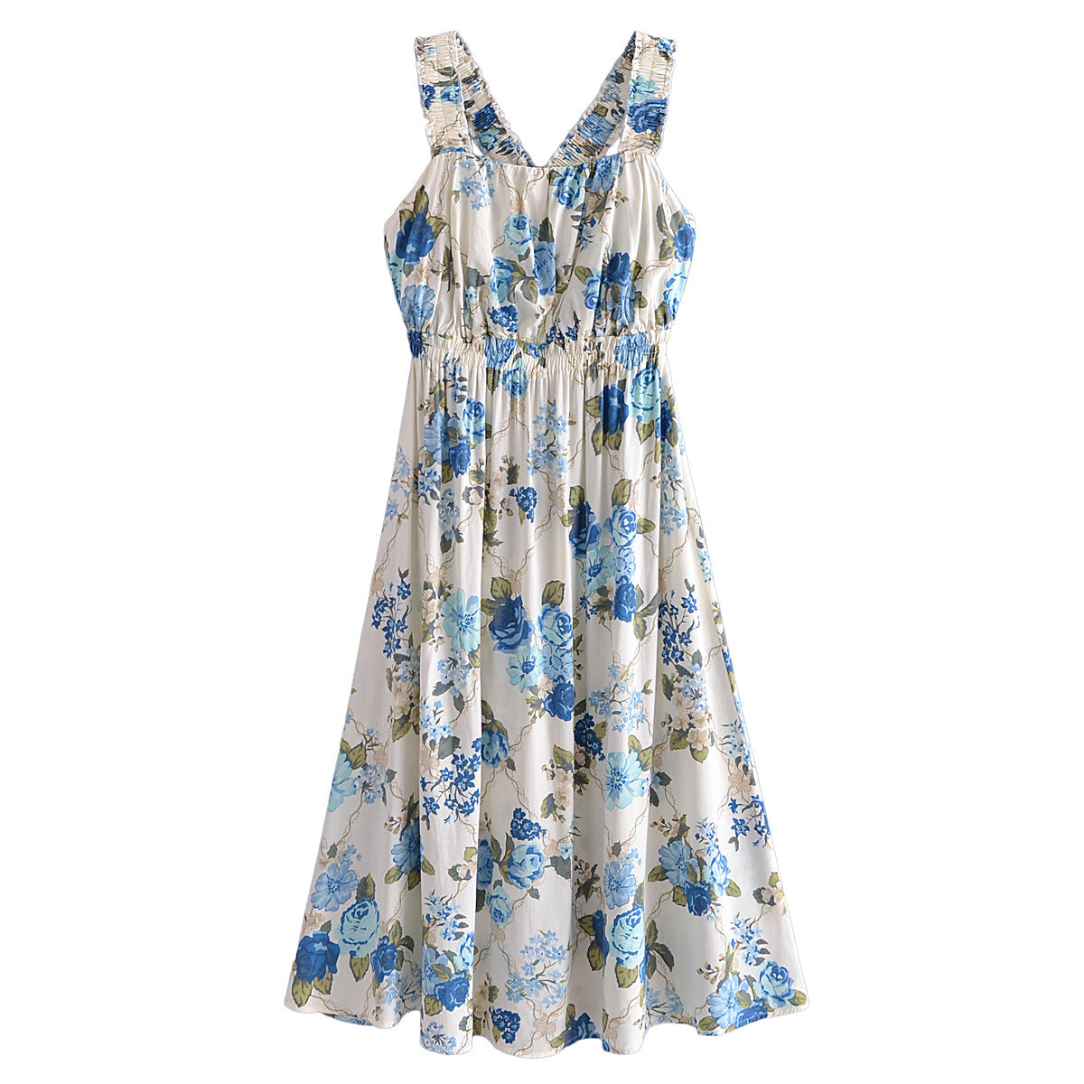 Vacation Summer Cross Backless Rayon Printing Slip Dress by Ragazza