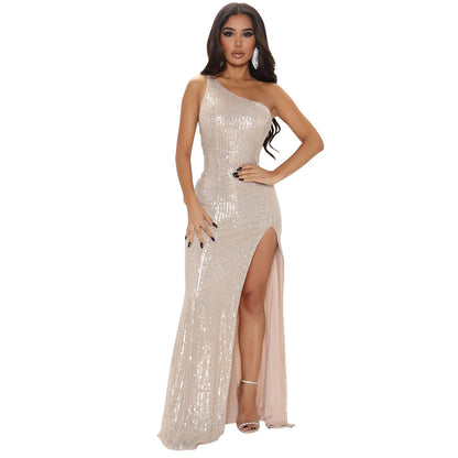 Summer Women Clothing Sexy Oblique Shoulder Sleeveless Beaded Dress Women by Ragazza