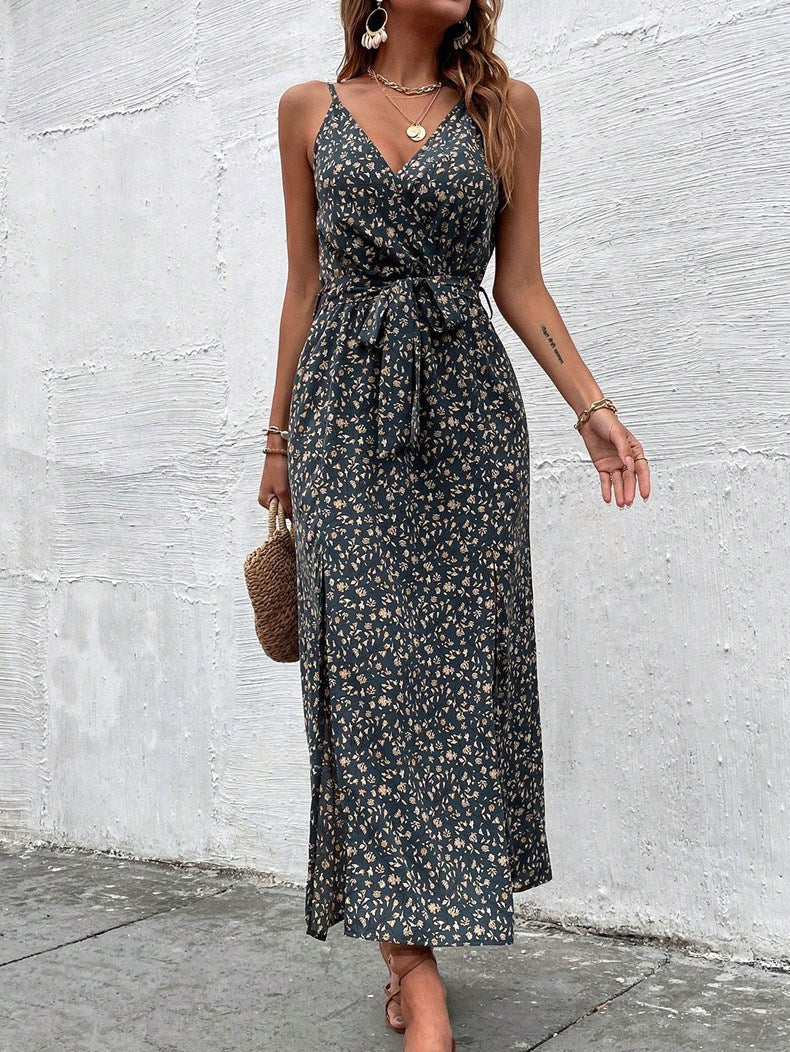 Women Clothes Summer Bohemian Strap Dress Printed Long Slit Maxi Dress by Ragazza