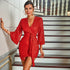 Christmas Women Clothing Beaded Dress Waist Controlled Sexy Dress Tied V neck 3/4 Sleeve  DestGlow