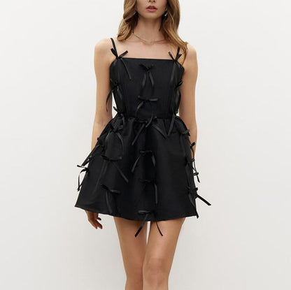 Sexy Backless off Neck Sleeveless Suspender Stitching Design Bow A line Dress Women by Ragazza