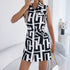 Women Clothing Spring Summer Printed Sleeveless Lace up Fitted Waist Shirt Dress by Ragazza