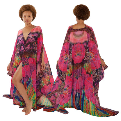 Popular Women Clothing Autumn V neck Casual Printed Jacket See through Chiffon Shirt by Ragazza