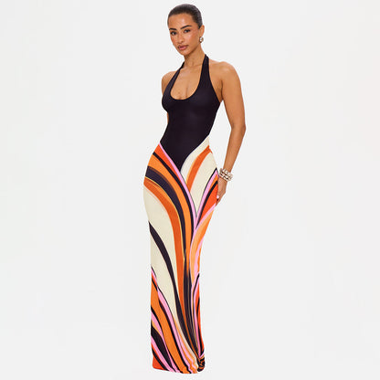 Bohemian Holiday Casual High Street Sexy Halter Dress Summer Sexy Tight Backless Dress  DestGlow