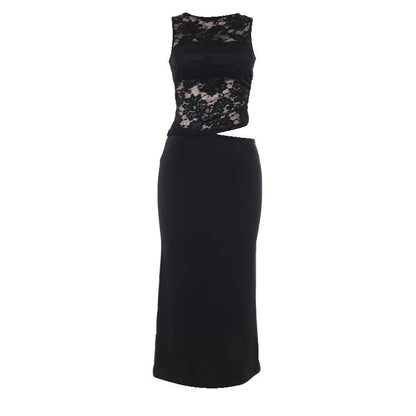 Autumn Elegant Sexy Vest Lace Hollow Out Cutout Slim Fit Dress Women  DestGlow