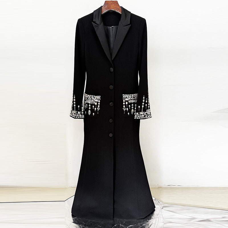 Heavy Industry Beads Diamond Tailored Collar Dress Dress Fishtail Dress by Ragazza