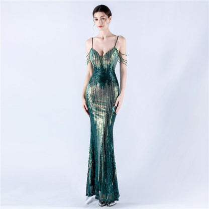 Dress Positioning Floral Sequin Craft Beaded Strap Evening Dress by Ragazza