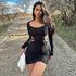 Women Clothing Spring Solid Color Sexy Waist Hollow Out Cutout out Lace up Slimming Slim Dress by Ragazza