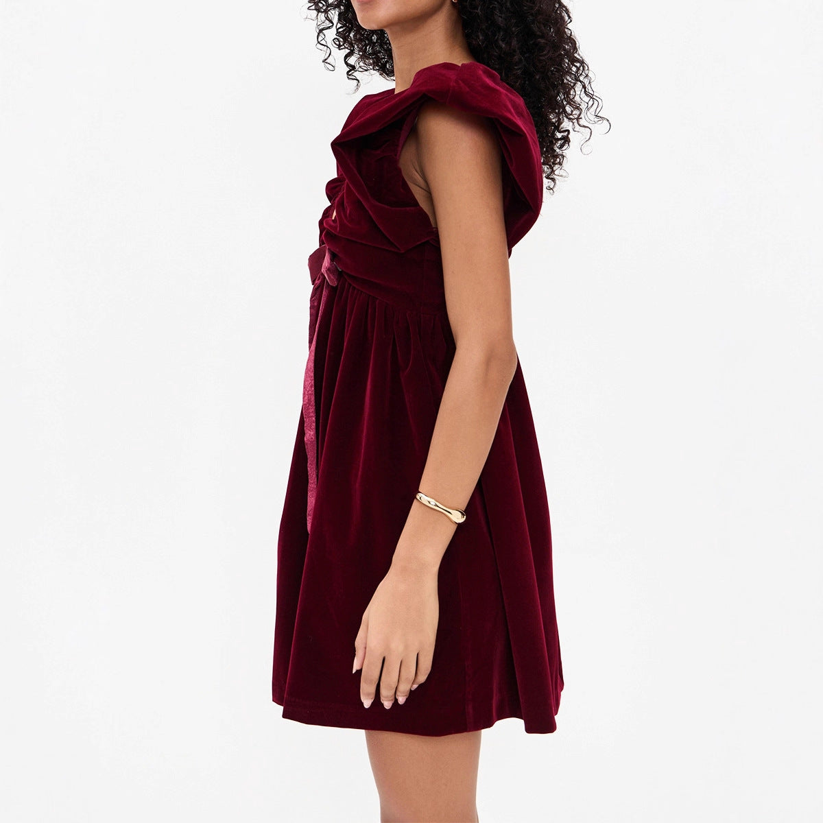 Autumn Winter V neck Bow Pleuche Party Women Dress by Ragazza