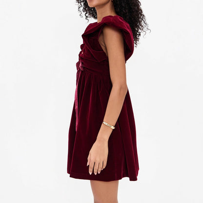 Autumn Winter V neck Bow Pleuche Party Women Dress by Ragazza