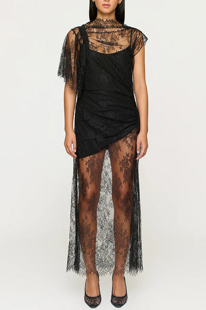 Spring Autumn Lace Pull Elastic Dress Casual Party Dress by Ragazza