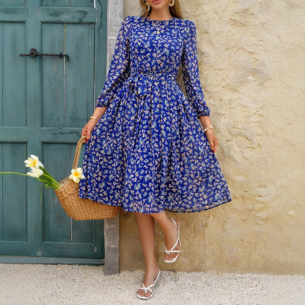 Vacation Casual Floral Lace up Waist Controlled Dress Women Spring Summer by Ragazza