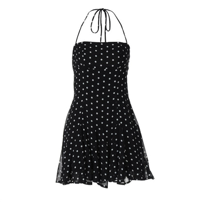 Sweet Little Short Dress Polka Dot Printed Waist Controlled Tube Top Halter Dress by Ragazza
