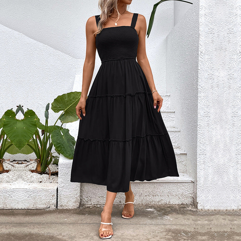 Women Solid Color Sling Summer Dress by Ragazza