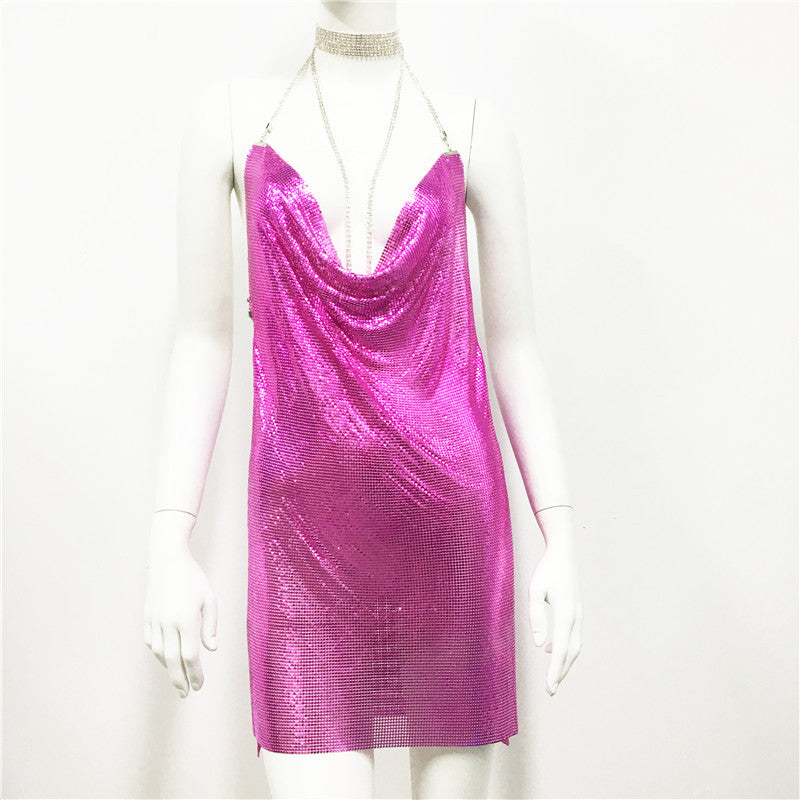 Metallic Coated Fabric Women Clothing Metal Sequ Dress Sexy Sweet Spicy Dress Rhinestone Cami Dress Women by Ragazza
