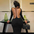 Solid Color Hip Round Neck Backless Long Sleeves Sexy Dress by Ragazza