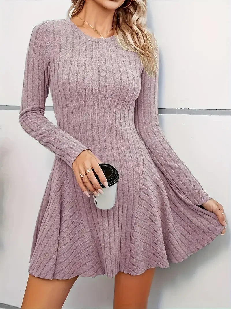 Elegant Knitted V neck Long Sleeve Dress Short Dress Large Swing Dress Women Clothing by Ragazza