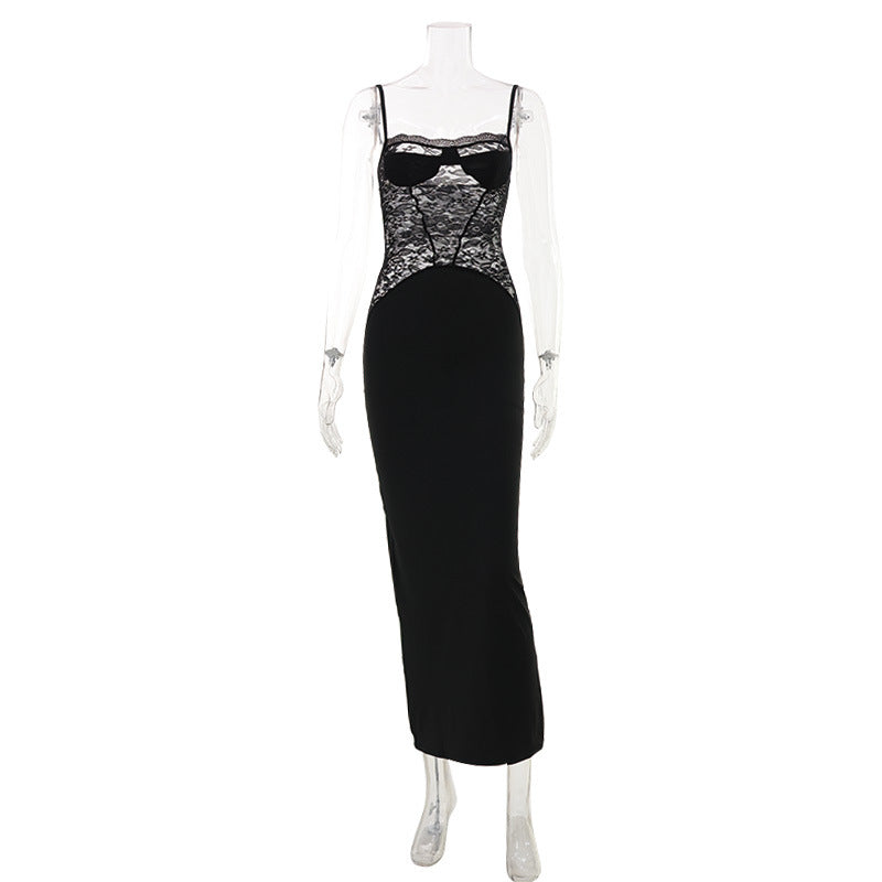 Women Sexy Maxi Dress Strap Lace Stitching Dress for Women  DestGlow