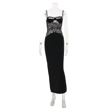 Women Sexy Maxi Dress Strap Lace Stitching Dress for Women  DestGlow