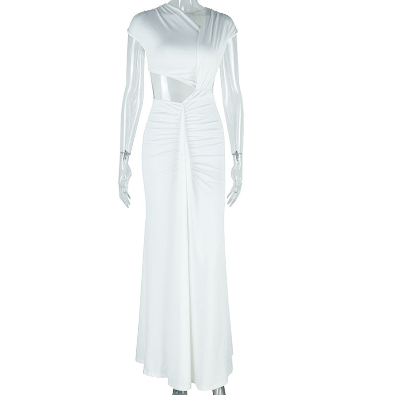Women Clothing Solid Color Dress Diagonal Collar Sleeveless Ribbon Fishtail Dress by Ragazza