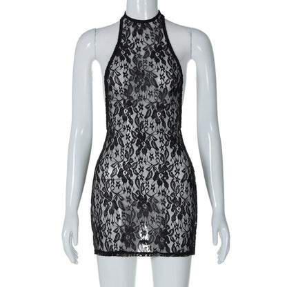 Sexy Lace Large Backless Sheath Slim Nightclub Essential Halter Dress by Ragazza