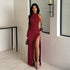Women Evening Split Halter Party Pleated Dress  DestGlow
