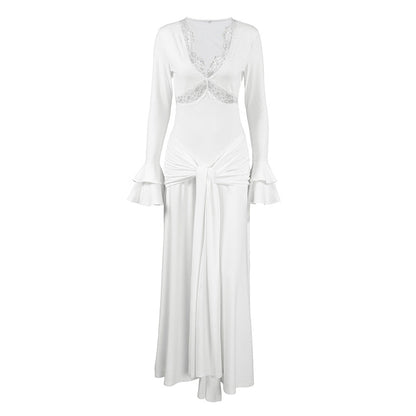 Spring Women Elegant Dress Elegant Design Sexy Lace Stitching Slim Fit Maxi Dress by Ragazza