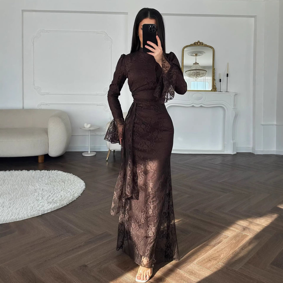 Autumn Winter Women Clothing Middle East Elegant Lace Sheath Evening Dress  DestGlow