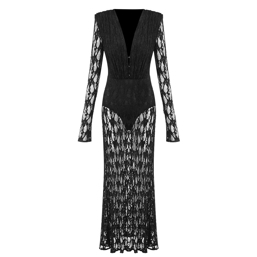 Autumn Winter French Lace Long Sleeve Lining Dress Women Clothing Dress Sexy Evening Dress Christmas by Ragazza