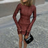 Autumn Elegant Slim Fit Texture Pleated Fabric Long Sleeve Dress Women by Ragazza