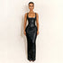 Women Clothing Square Collar Low Cut Drawstring Slim Fit Leather Dress Sexy Sheath Split Dress by Ragazza