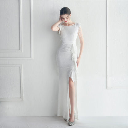 Ruffled Craft Beaded Socialite Ceremony Dinner Performance Long Sequ Dress by Ragazza
