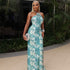 Fresh Women Clothing Elegant Backless Halter Hip Elegant Blue White Abstract Printing Maxi Dress by Ragazza