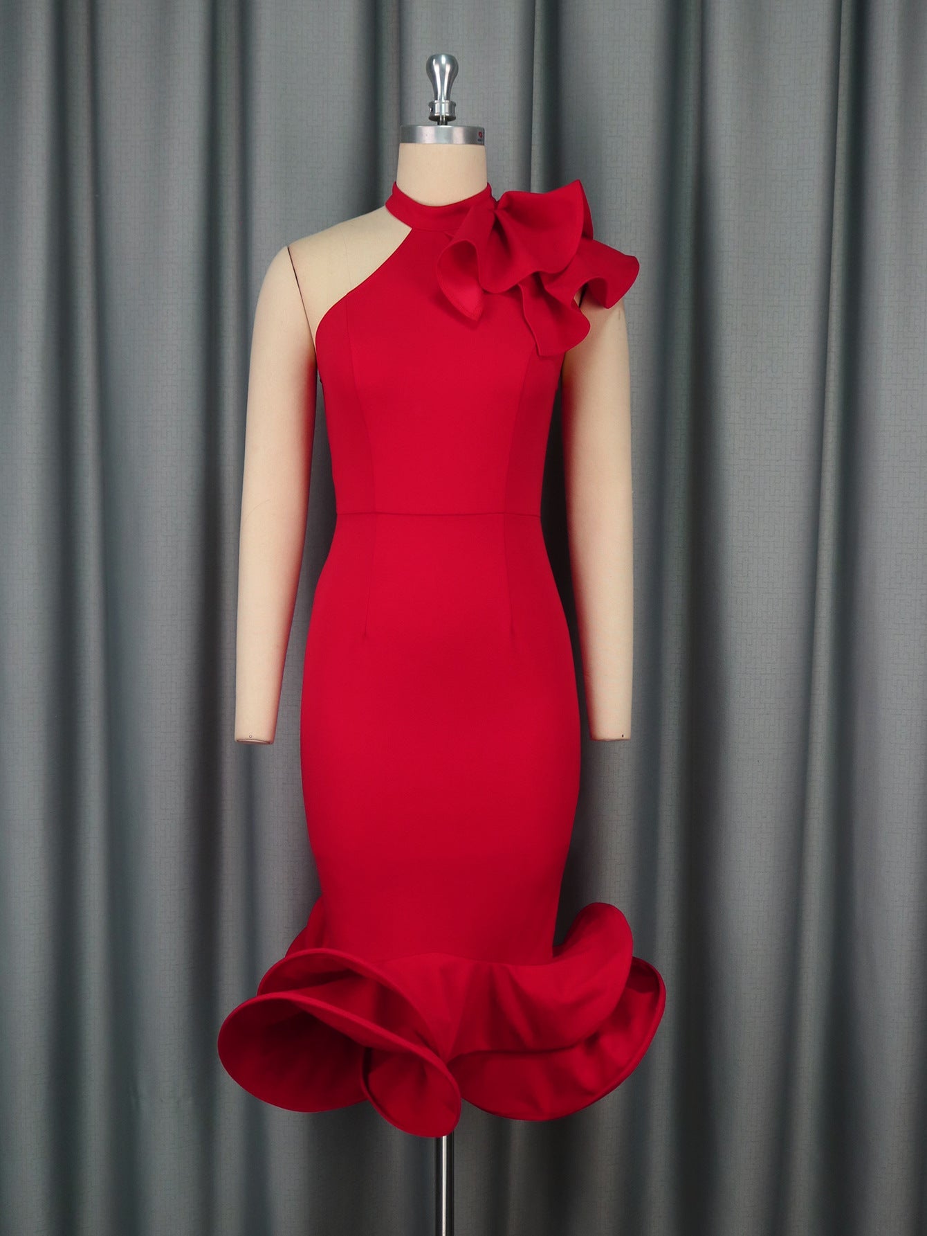 Elegant Half Turtleneck Ruffled Dress off Shoulder Ruffled Hem Cocktail Evening Dress by Ragazza
