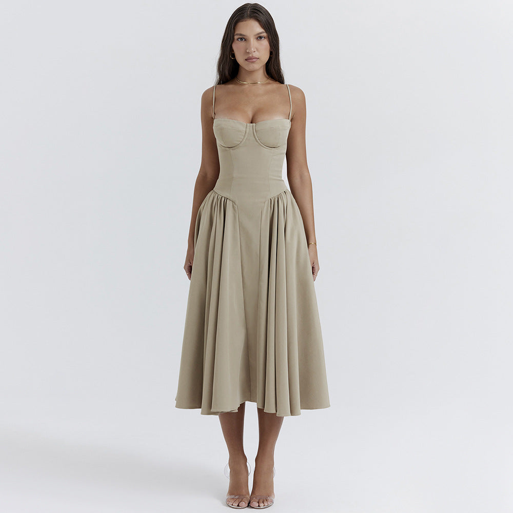 Sexy Dress Sexy Women Clothing Sexy V neck Strap Mid Length Dress Waist Tight Slim Backless Dress for Women by Ragazza