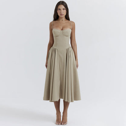 Sexy Dress Sexy Women Clothing Sexy V neck Strap Mid Length Dress Waist Tight Slim Backless Dress for Women by Ragazza