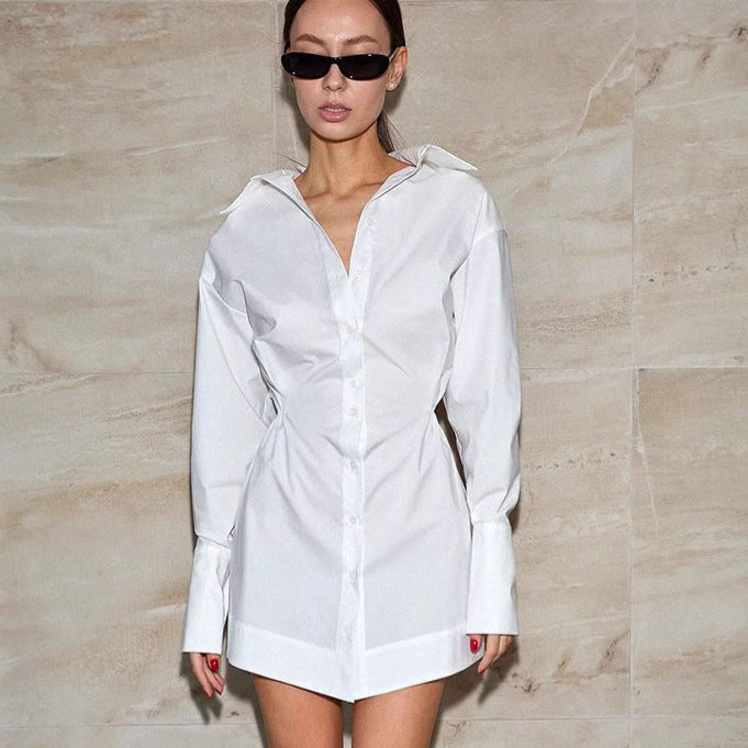 Polo Collar Shirt Dress Fall Winter A Swing for Women by Ragazza
