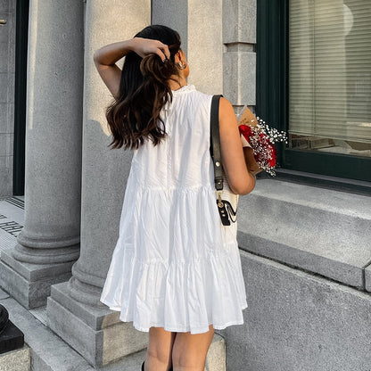 Spring Summer All Match White Elegant Dress round Neck Sexy Bow Lace up Elegant Loose Short Women Clothing by Ragazza