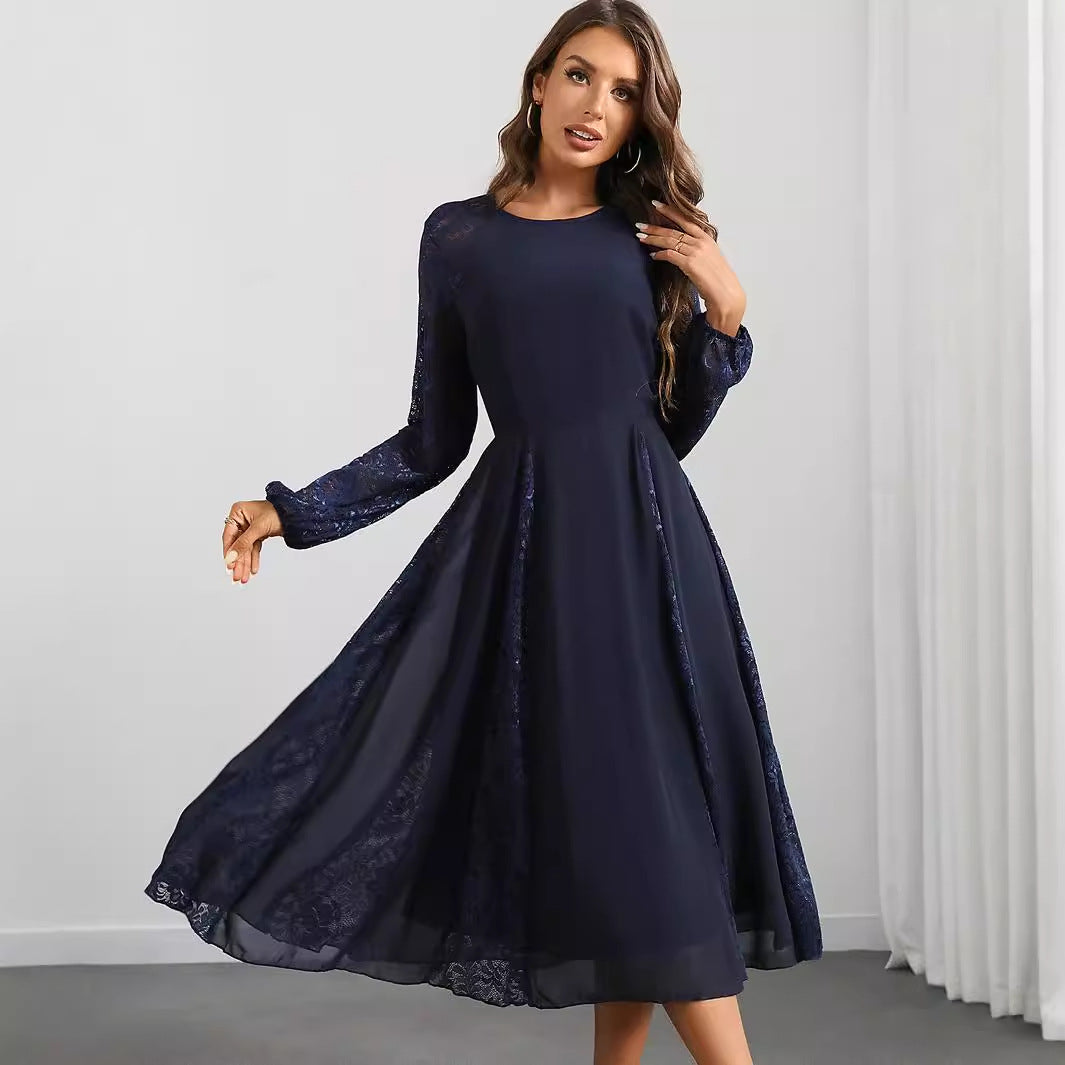 Sexy Long Sleeve Chiffon Stitching Lace Dress Women Clothing Evening Dress by Ragazza