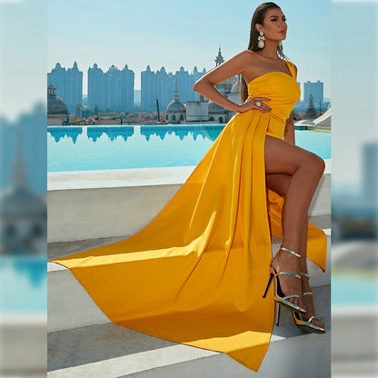 Summer Dress Women Sexy One Shoulder off Neck Ball Party Split Evening Dress by Ragazza