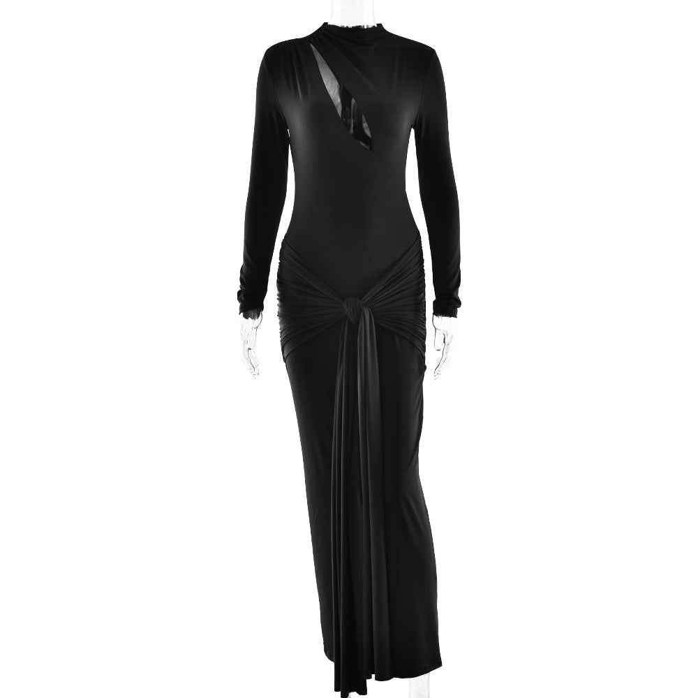 Cocktail Evening Dress Maxi Dress Sexy Tight Hollow Out Cutout round Neck Long Sleeve Solid Color Dress for Women by Ragazza