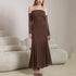 Autumn Winter Mesh Long Sleeve off Shoulder Dress Sexy Backless Ruffle Hip Irregular Asymmetric Maxi Dress by Ragazza
