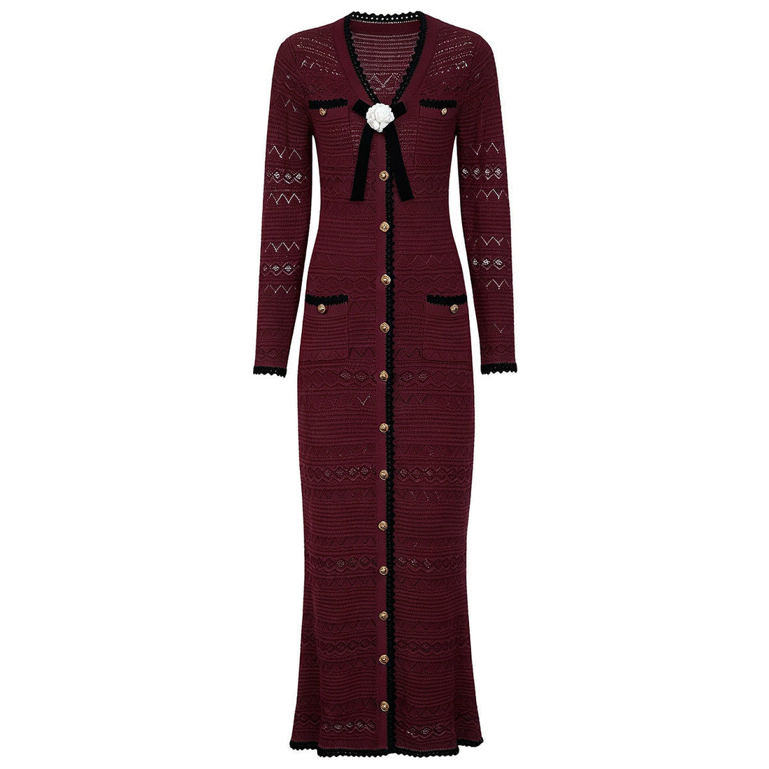 Spring Autumn Fashionable Knitted V neck Floral Slim Fit Slimming Long Sleeves Dress Women  DestGlow
