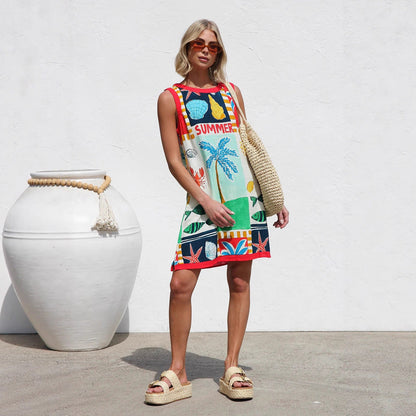 Dress Positioning Multicolor Printing Sleeveless Vest Dress by Ragazza