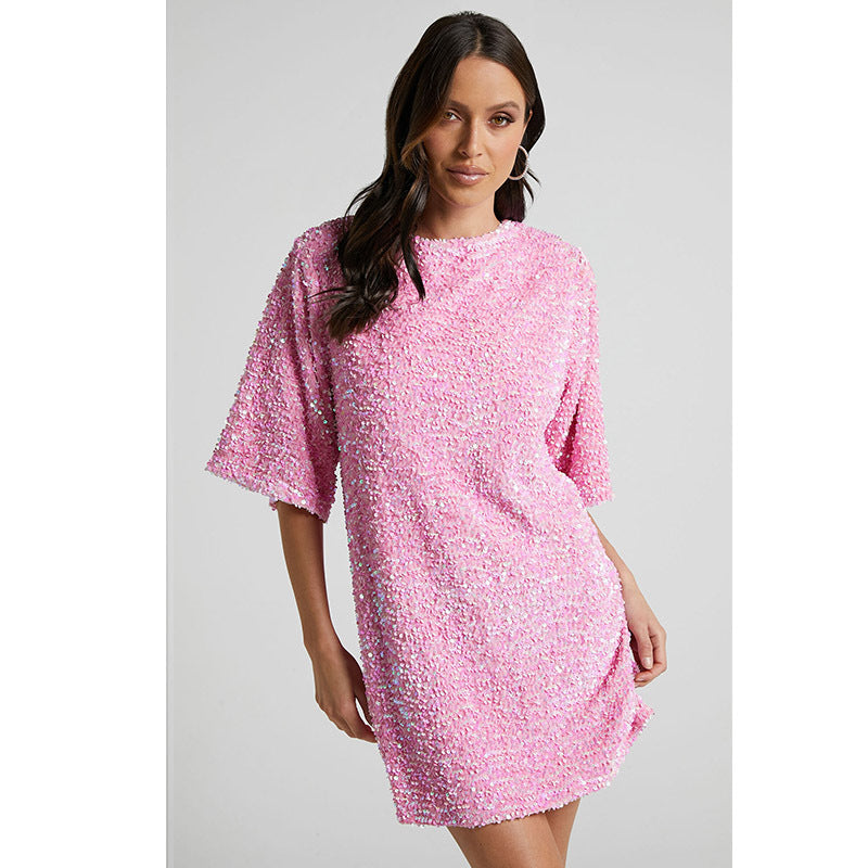 Autumn Winter Velvet Sequin Elegant V neck Backless Short Sleeve Dress by Ragazza