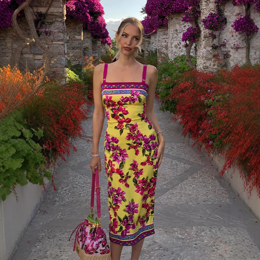 Summer Ethnic Retro Printed Slim Fit Sheath Sling Dress Maxi Dress for Women by Ragazza