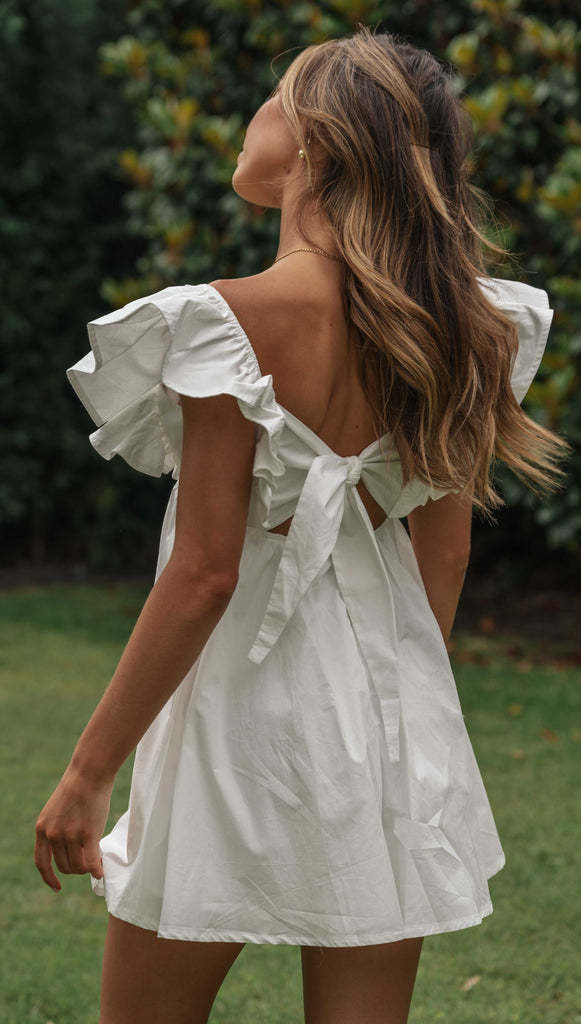 Women Clothing V Neck Ruffle Sleeve Youthful Short Dress by Ragazza